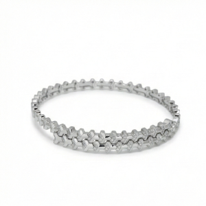 925 Sterling Silver Geometric Pave Link Tennis Bangle Jewellery with Rhodium Finish