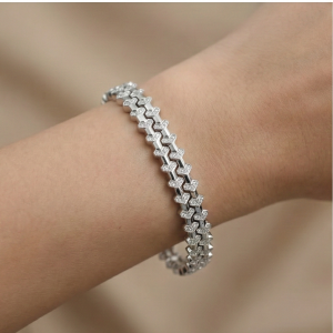 925 Sterling Silver Geometric Pave Link Tennis Bangle Jewellery with Rhodium Finish