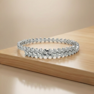 925 Sterling Silver Geometric Pave Link Tennis Bangle Jewellery with Rhodium Finish