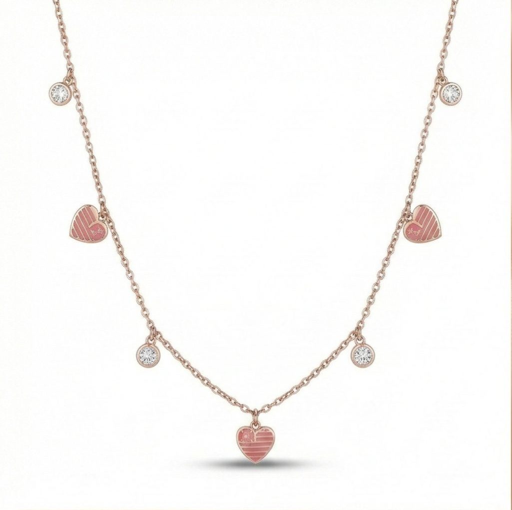 AGOR 925 Sterling Silver Rose Gold Plated Pink Heart Charm Anklet Jewellery
