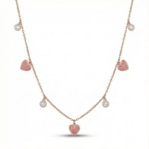 AGOR 925 Sterling Silver Rose Gold Plated Pink Heart Charm Anklet Jewellery