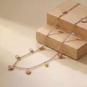 AGOR 925 Sterling Silver Rose Gold Plated Pink Heart Charm Anklet Jewellery