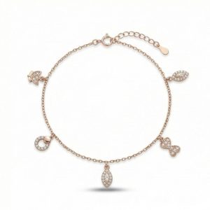 AGOR 925 Sterling Silver Rose Gold Plated Butterfly and Marquise Anklet Jewellery