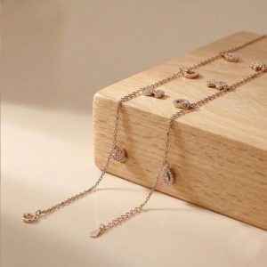 AGOR 925 Sterling Silver Rose Gold Plated Butterfly and Marquise Anklet Jewellery