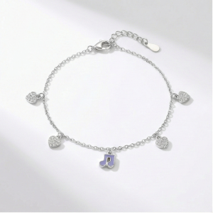 AGOR 925 Sterling Silver Layered Musical Note and Heart Anklet Silver Finish Jewellery