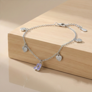 AGOR 925 Sterling Silver Layered Musical Note and Heart Anklet Silver Finish Jewellery