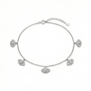 AGOR 925 Sterling Silver Evil Eye Protection Charm Anklet Silver Finish Jewellery