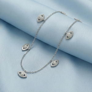 AGOR 925 Sterling Silver Evil Eye Protection Charm Anklet Silver Finish Jewellery