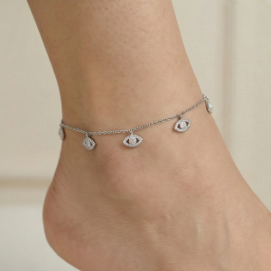 AGOR 925 Sterling Silver Evil Eye Protection Charm Anklet Silver Finish Jewellery