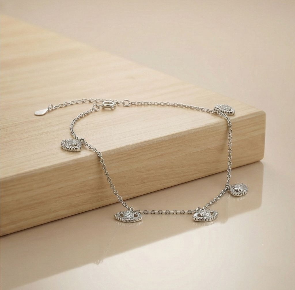 925 Sterling Silver Evil Eye Protection Charm Anklet Silver Finish Jewellery