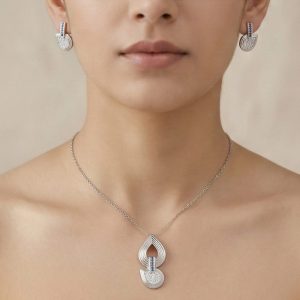 AGOR 925 Sterling Silver Abstract Teardrop Pendant Set with Blue Stone Accents Jewellery for Women