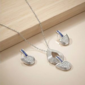 AGOR 925 Sterling Silver Abstract Teardrop Pendant Set with Blue Stone Accents Jewellery for Women
