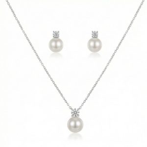 AGOR 925 Sterling Silver Elegant Pearl Drop Pendant Necklace and Stud Earrings Set Jewellery with High Polish Rhodium Finish