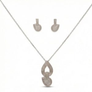 AGOR 925 Sterling Silver Modern Abstract Loop Pendant Necklace and Earrings Set Jewellery for Women