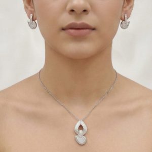 AGOR 925 Sterling Silver Modern Abstract Loop Pendant Necklace and Earrings Set Jewellery for Women