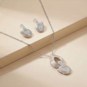 AGOR 925 Sterling Silver Modern Abstract Loop Pendant Necklace and Earrings Set Jewellery for Women