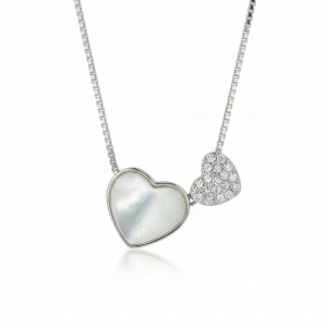 AGOR 925 Sterling Silver Mother of Pearl Double Heart Pendant Necklace Jewellery for Women