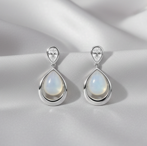 AGOR 925 Sterling Silver Pear Drop Earrings with Iridescent Moonstone Style Gem Jewellery