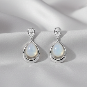 925 Sterling Silver Pear Drop Earrings with Iridescent Moonstone Style Gem Jewellery