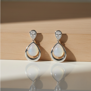 925 Sterling Silver Pear Drop Earrings with Iridescent Moonstone Style Gem Jewellery