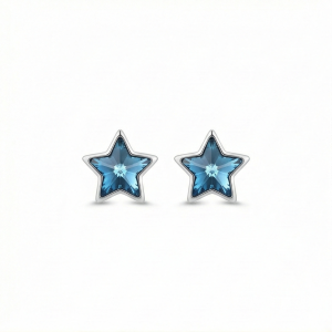 AGOR 925 Sterling Silver Blue Crystal Star Stud Earrings Jewellery