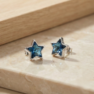 AGOR 925 Sterling Silver Blue Crystal Star Stud Earrings Jewellery