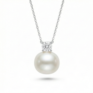 AGOR 925 Sterling Silver Elegant Pearl and Crystal Solitaire Pendant Necklace Jewellery for Women