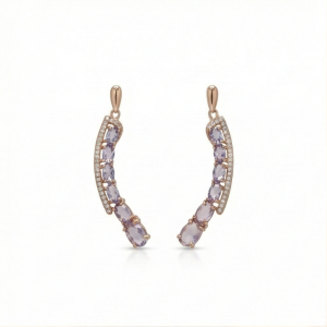 AGOR 925 Sterling Silver Rose Gold Plated Oval Purple Stone Curved Crawler Earrings Jewellery for Women