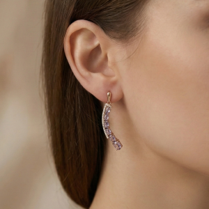 AGOR 925 Sterling Silver Rose Gold Plated Oval Purple Stone Curved Crawler Earrings Jewellery for Women