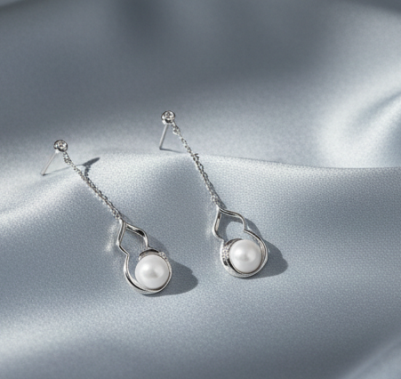 925 Sterling Silver Modern Abstract Curve Pearl Drop Earrings Jewellery