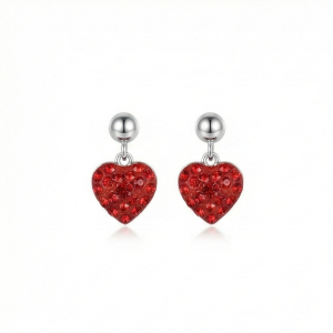 AGOR 925 Sterling Silver Red Pave Heart Drop Earrings High Polish Jewellery for Women