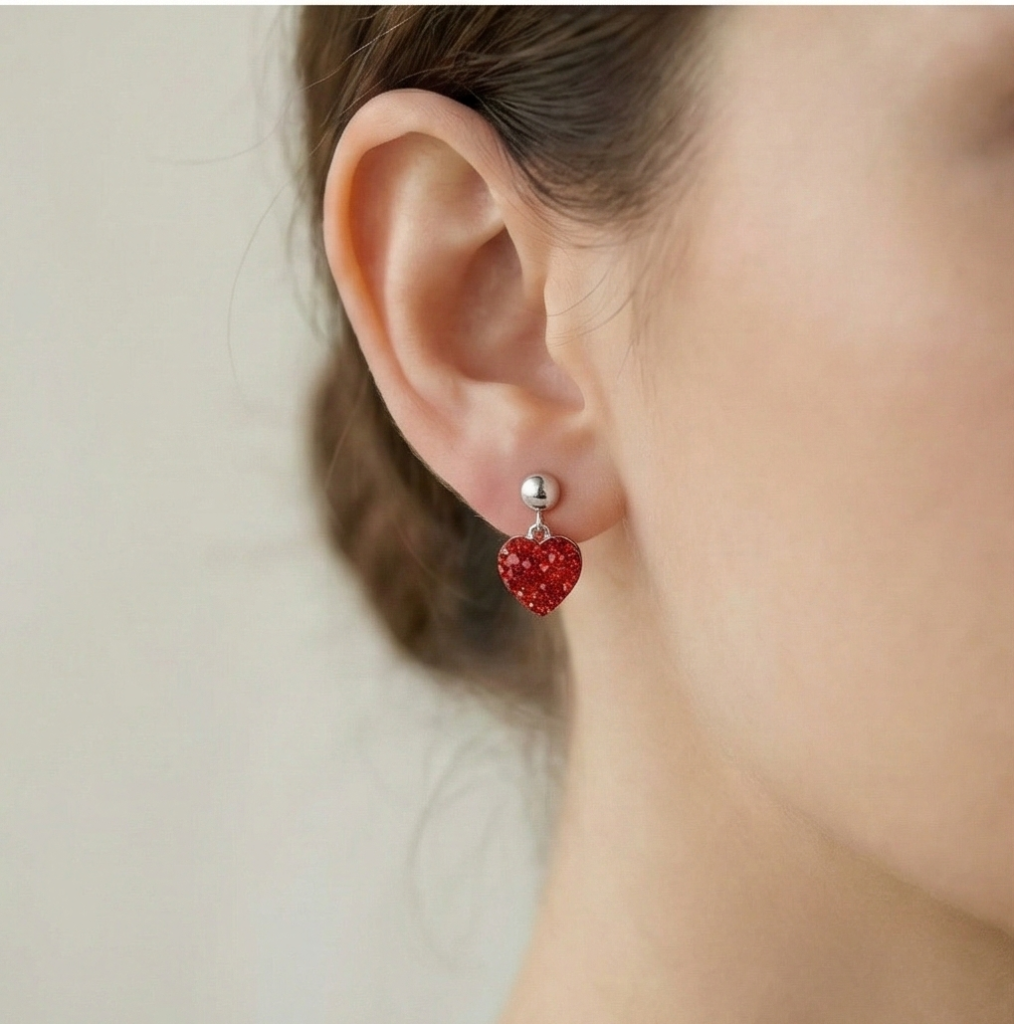 AGOR 925 Sterling Silver Red Pave Heart Drop Earrings High Polish Jewellery for Women