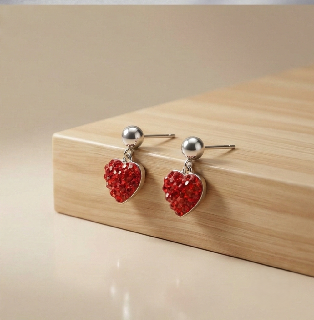 AGOR 925 Sterling Silver Red Pave Heart Drop Earrings High Polish Jewellery for Women