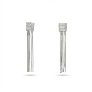 AGOR 925 Sterling Silver Square Stud Chain Tassel Dangler Earrings Party Jewellery