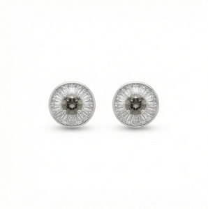 AGOR 925 Sterling Silver Round Halo Stud Earrings with Smoky Quartz Tone Stone Jewellery