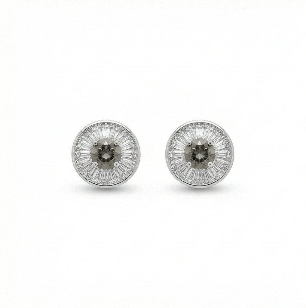 925 Sterling Silver Round Halo Stud Earrings with Smoky Quartz Tone Stone Jewellery