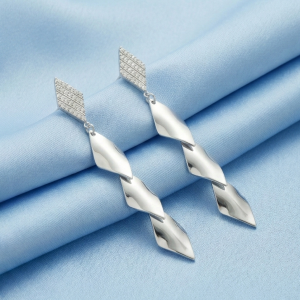 AGOR 925 Sterling Silver Sculptural Twist Drop Earrings Long Dangle Jewellery