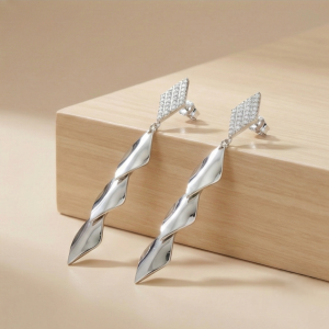 AGOR 925 Sterling Silver Sculptural Twist Drop Earrings Long Dangle Jewellery