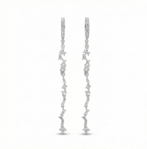 AGOR 925 Sterling Silver Linear Baguette Stone Drop Earrings Huggie Jewellery