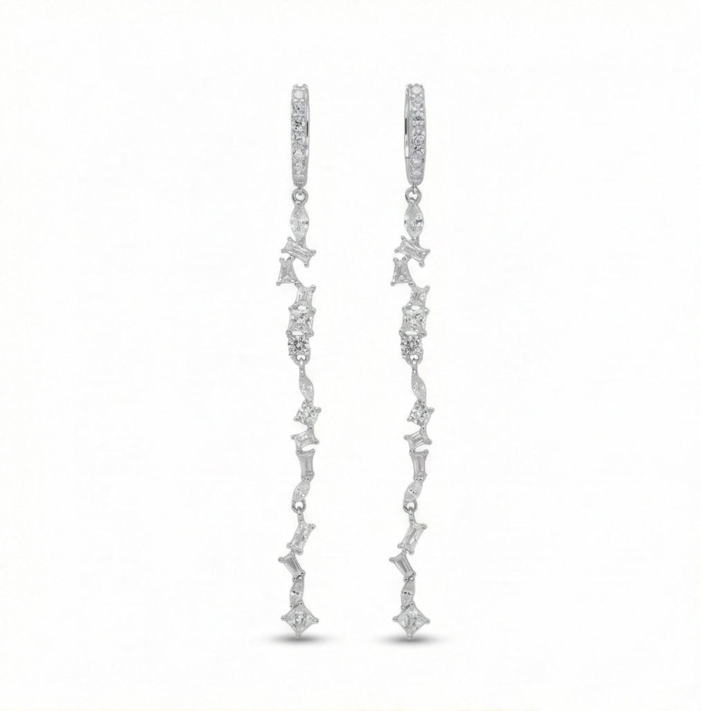 925 Sterling Silver Linear Baguette Stone Drop Earrings Huggie Jewellery