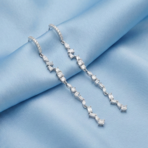 AGOR 925 Sterling Silver Linear Baguette Stone Drop Earrings Huggie Jewellery