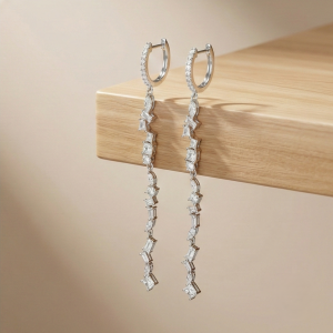 AGOR 925 Sterling Silver Linear Baguette Stone Drop Earrings Huggie Jewellery