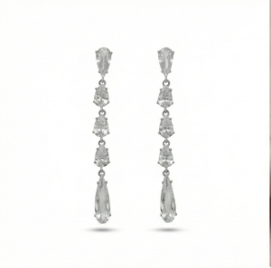 AGOR 925 Sterling Silver Long Linear Pear Dangle Earrings High Polish Rhodium Jewellery
