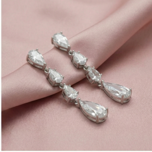 AGOR 925 Sterling Silver Long Linear Pear Dangle Earrings High Polish Rhodium Jewellery