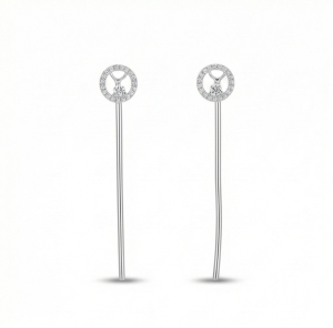 AGOR 925 Sterling Silver Geometric Circle and Long Bar Drop Earrings Jewellery for Women