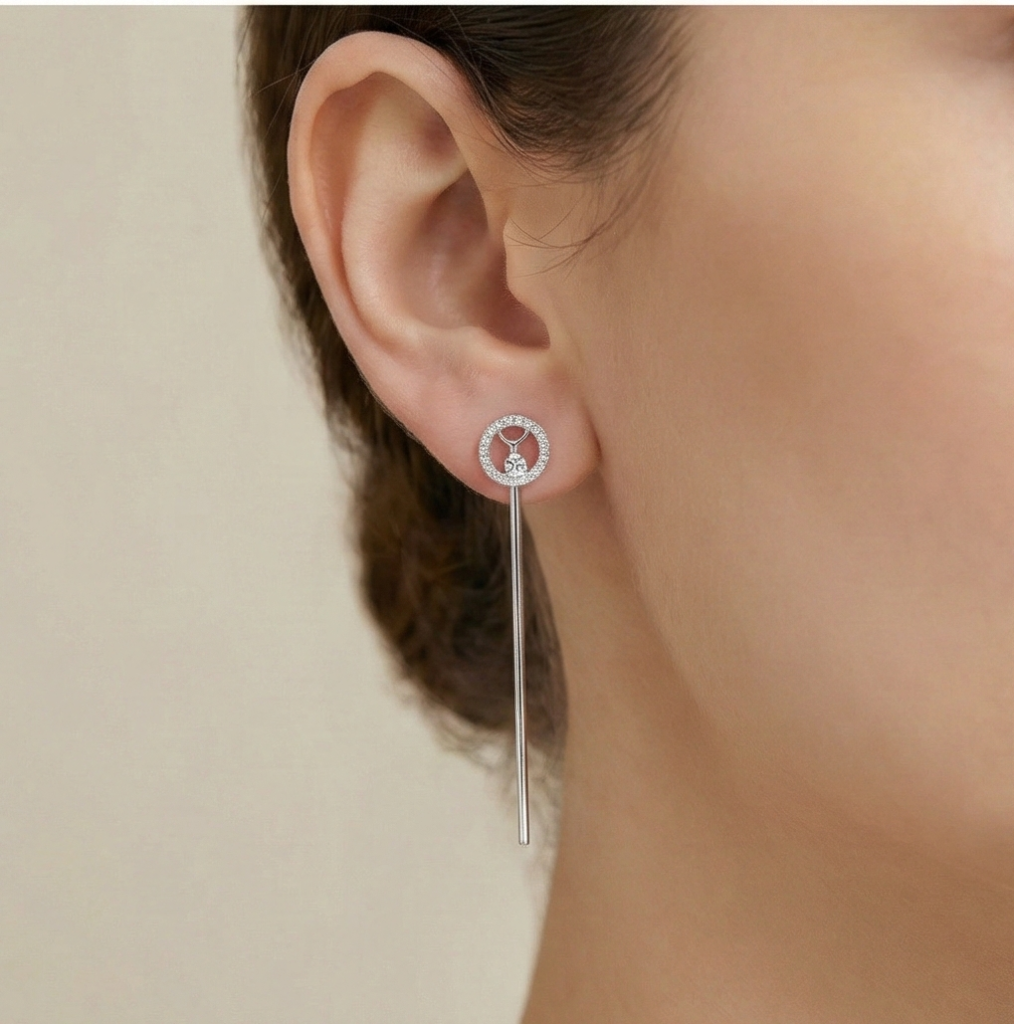 AGOR 925 Sterling Silver Geometric Circle and Long Bar Drop Earrings Jewellery for Women