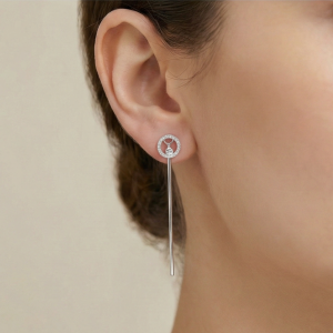 925 Sterling Silver Geometric Circle and Long Bar Drop Earrings Jewellery for Women