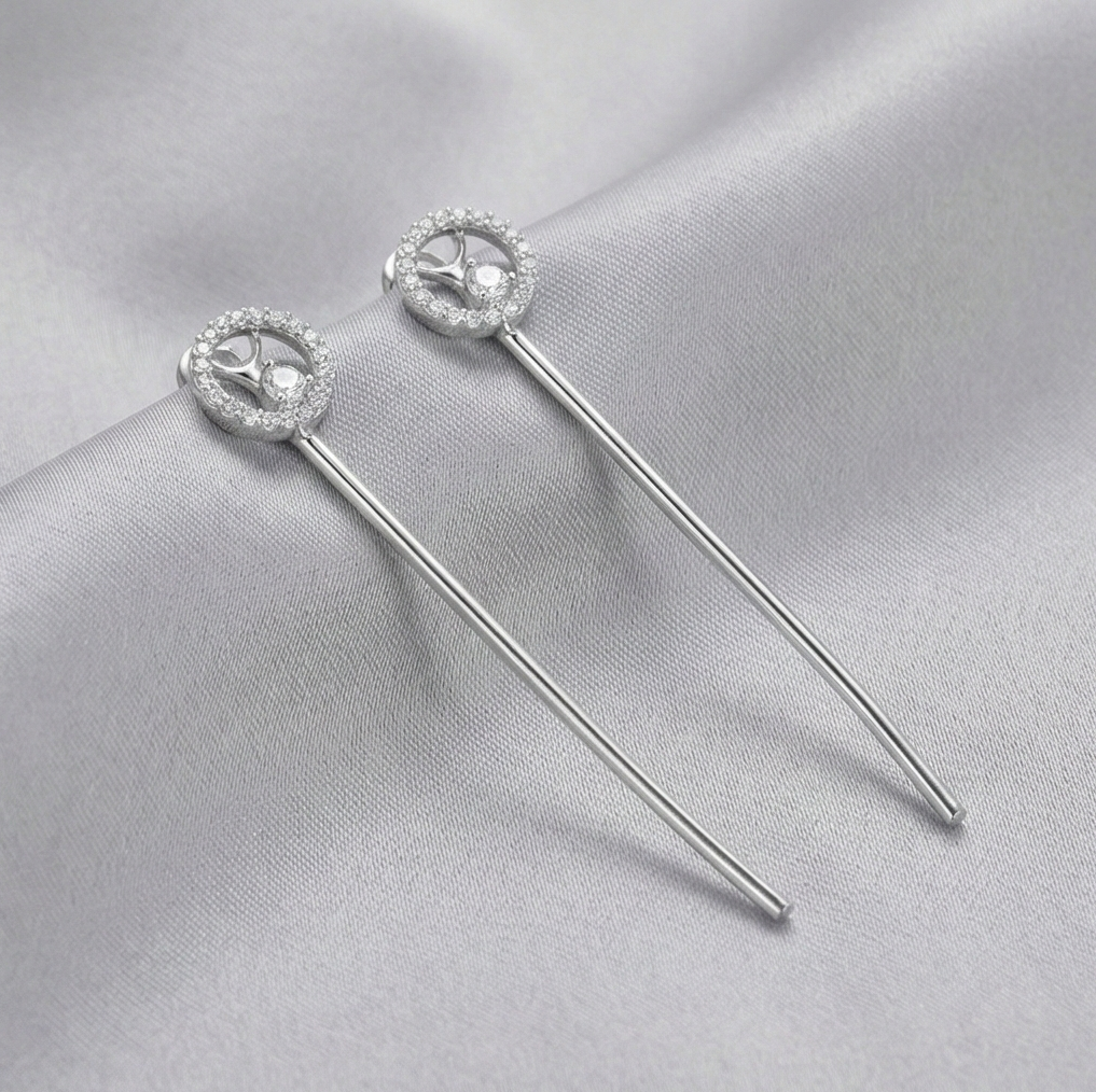 925 Sterling Silver Geometric Circle and Long Bar Drop Earrings Jewellery for Women