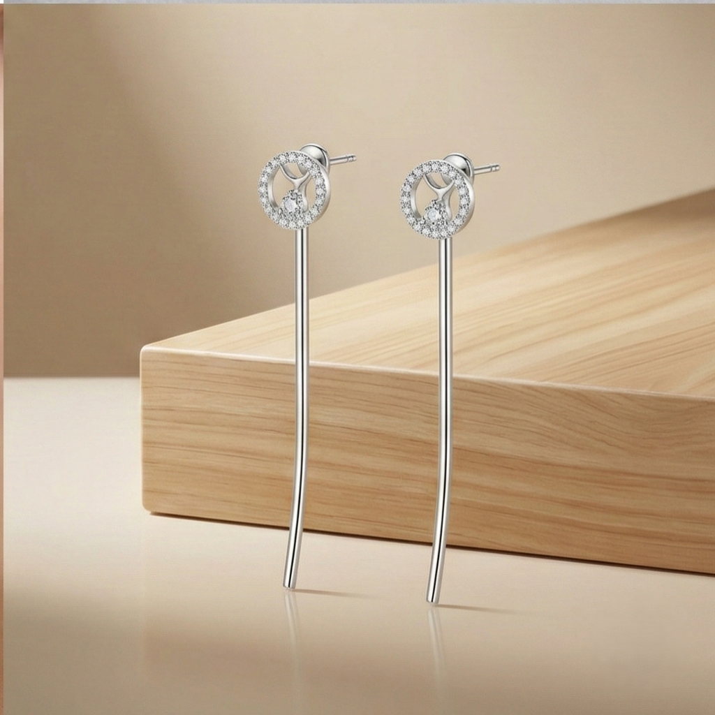 AGOR 925 Sterling Silver Geometric Circle and Long Bar Drop Earrings Jewellery for Women