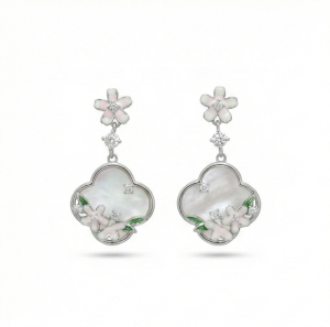 AGOR 925 Sterling Silver Floral Mother of Pearl Drop Earrings with Enamel Accents Jewellery